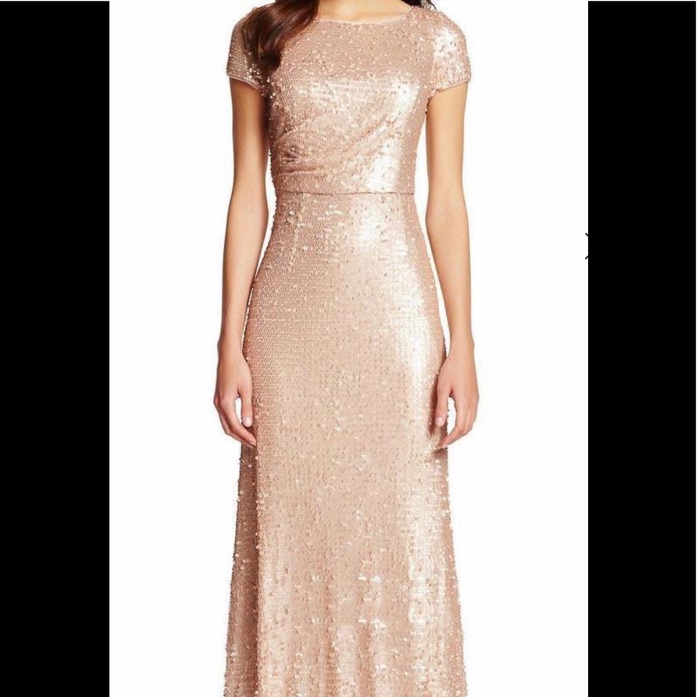 Adrianna Papell Sequin Bateau Short Sleeves Dress